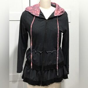 Matilda Jane S Gray Pink Hooded Jacket Coat Hoodie w/ Ruffles